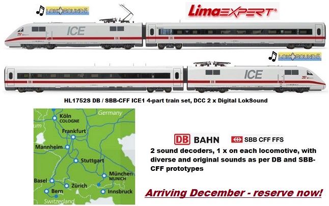 RIVAROSSI HL1752S Lima Expert DB AG / SBB , ICE 1, BR 401 Tz. 181 "Interlaken" with add. Swiss pantographs, 4-unit pack, period V-VI. DCC Digital Sound (2 x LokSound V5). 