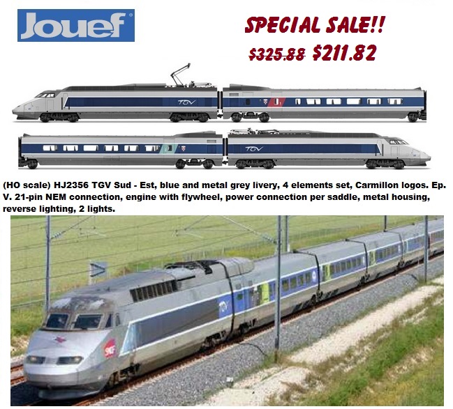 JOUEF HJ2356 TGV Sud -Est, blue and metal grey livery, 4 elements set