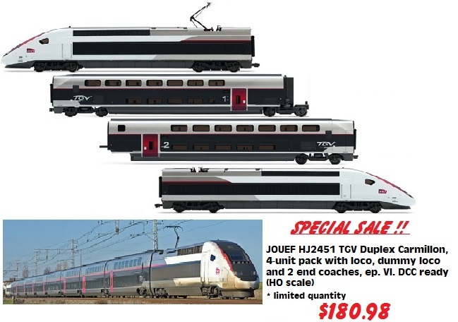 JOUEF HJ2451 TGV Duplex Carmillon, 4-unit pack with loco, dummy loco and 2 end coaches, ep. VI