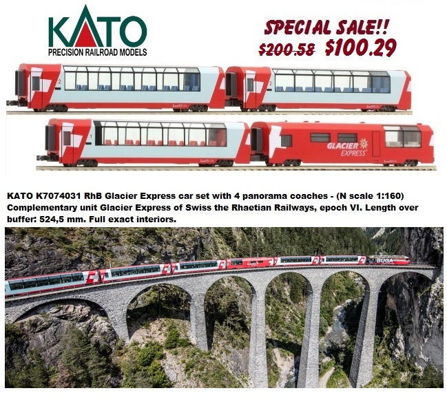 KATO K7074031 RhB Glacier Express car set with 4 panorama coaches